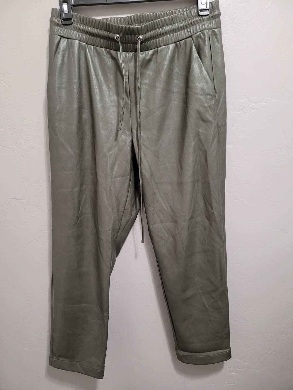 LOFT Olive Green Faux Leather Pull-on Barrel Jogger Pants - Picture 1 of 8